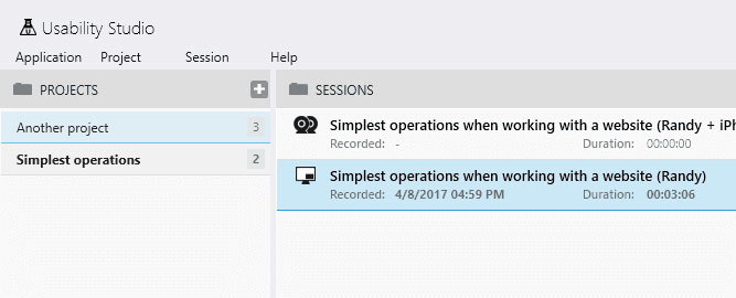Usability Studio: Projects & Sessions